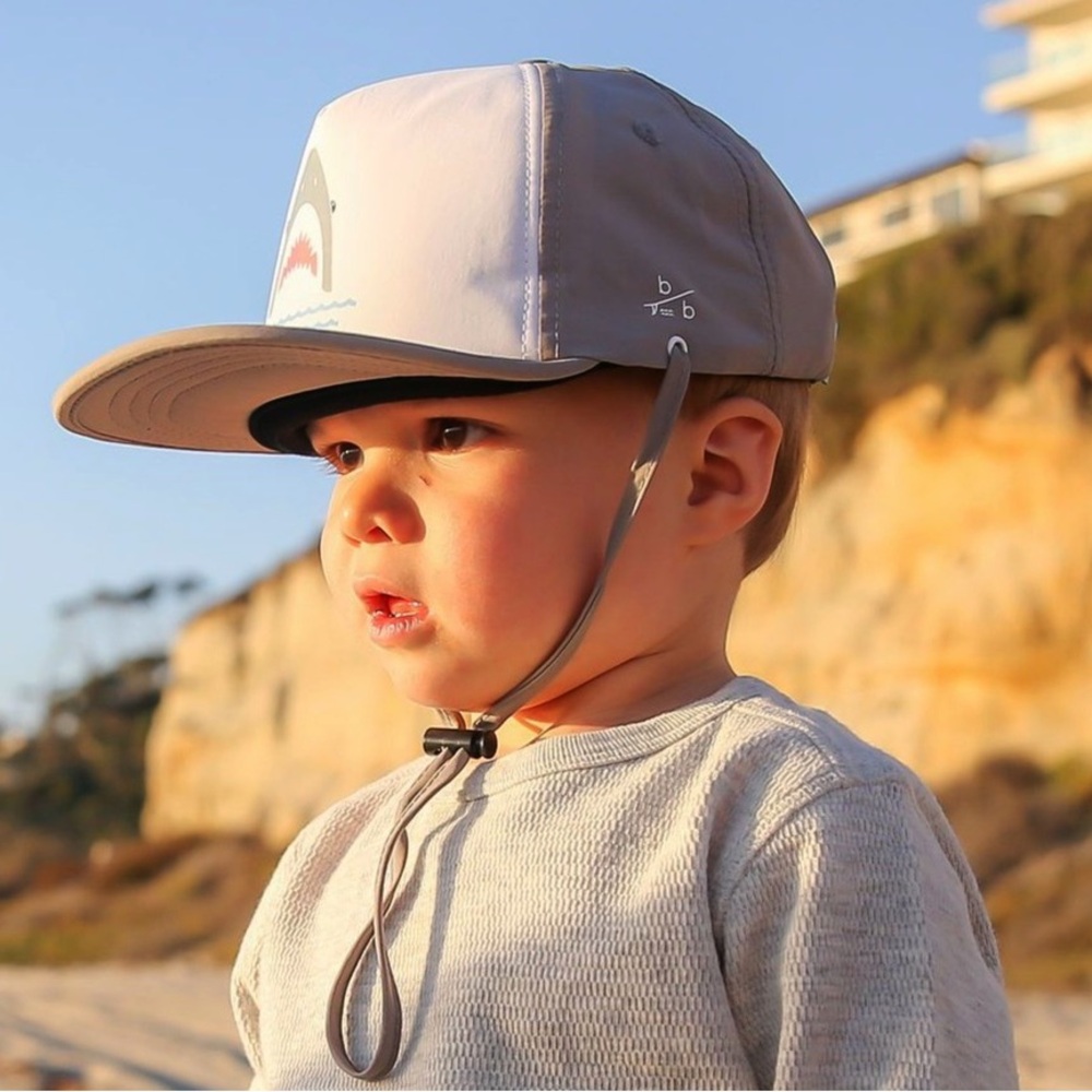 Kids Grey Sun Protection Cap with Chin Strap